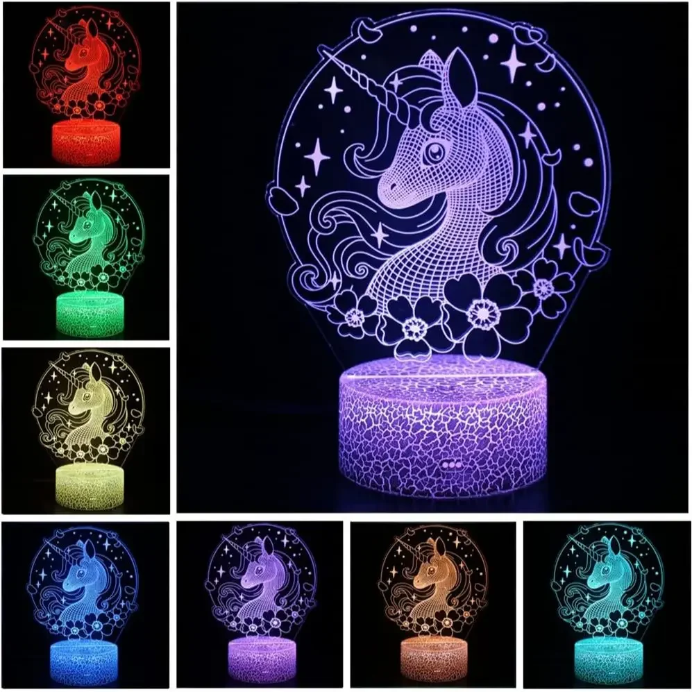 Unicorn 3D LED Illusion Lamp 7 Colors Changing Unicorn Night Light for Kids Unicorn Toys Gifts for Girls Bedroom Decoration