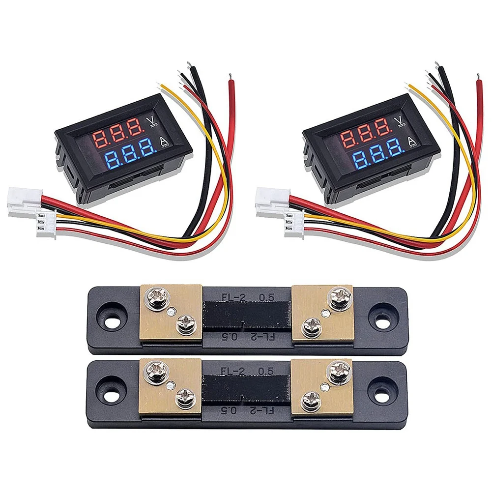 2PCS 0.28Inch Digital Volt Amp Voltmeter Ammeter Meter DC 100V 50A 3 Bits Voltage Current Tester with 50A 75MV Shunt