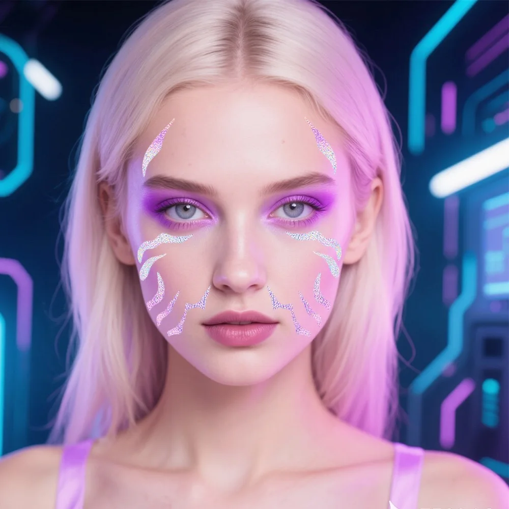 

KPop Laser Glow Temporary Tattoos: Full Body Waterproof Stickers for Cosplay, Party Face Decals