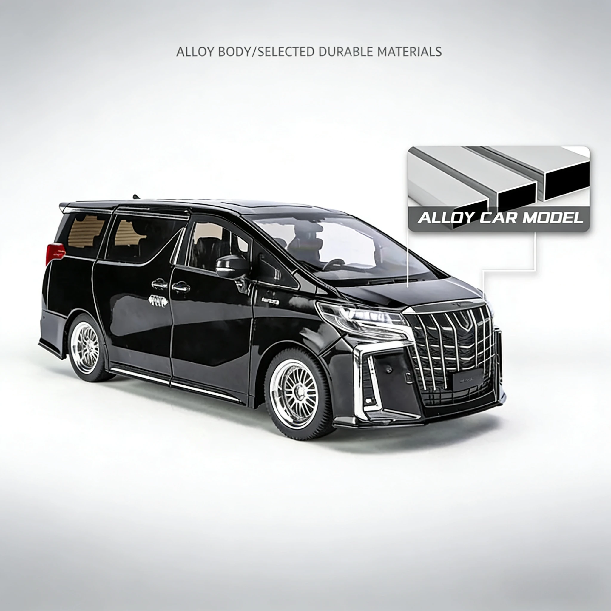 알파와 같은 합금 자동차에 적합한 새로운 1:18 다목적 밴 모델, 알루미늄 주조 장난감 자동차, 시뮬레이션된 소리와 빛