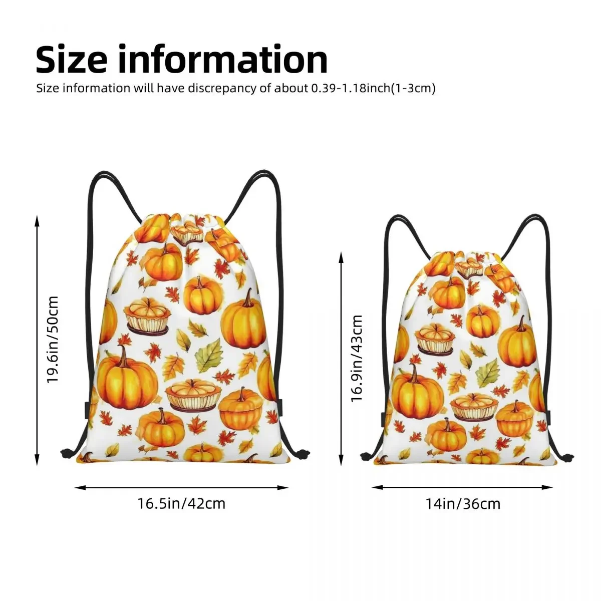 Autumn Pumpkin Maple Leaves Drawstring Backpack Sports Gym Bag String Sackpack for Exercise