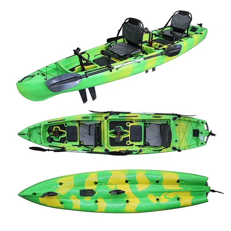 Double Seat Sit-on-Top PE Plastic Kayak with Pedal Drive 2-Person Kayak for Ocean Waters & River Tours for Fishing