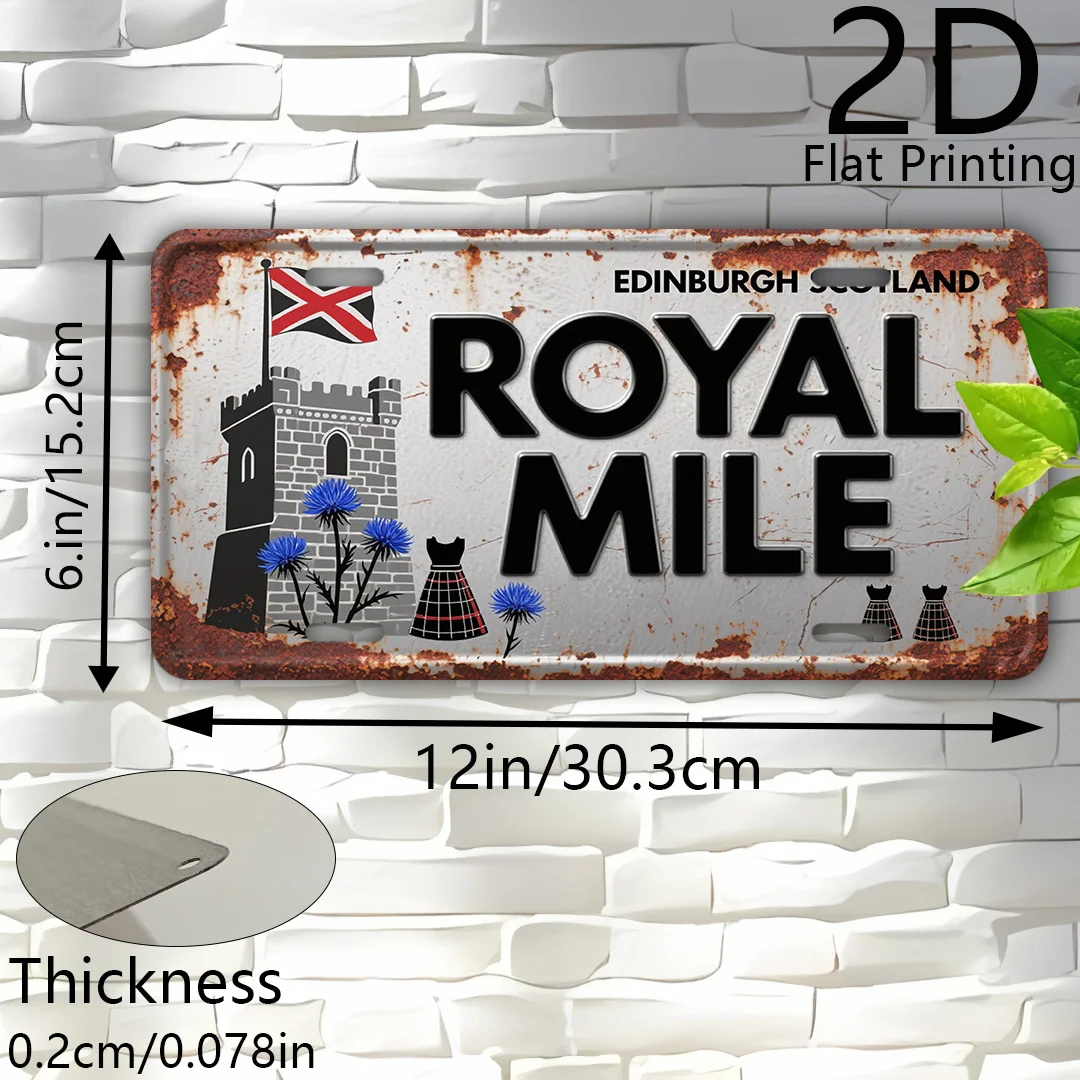 1pc Vintage Edinburgh Scotland Royal Mile 2D Flat Metal Sign Heavy-Duty Aluminum Retro Scottish Decor with Scottish Flag