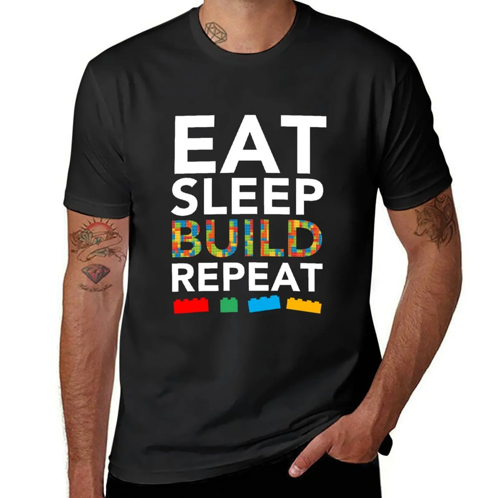 

Eat Sleep Build Repeat Building Blocks Bricks Master Builder T-Shirt topping sweat Louboutins blue lock anime shirts men