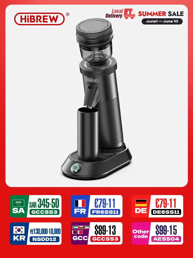 HiBREW G5 48mm Conical Burr Electric Coffee Grinder Compact Portable Coffee Bean Mill Kitchen for Espresso Turkish Coffee