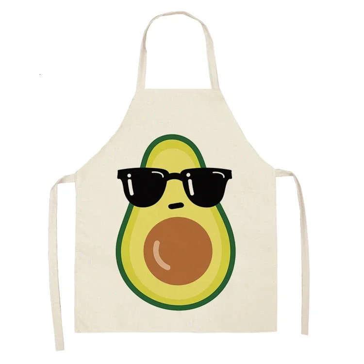 Avocado Tropical Print Cotton Linen Apron Kitchen Women Baking Waist Bib Home Cooking Brief Sleeveless Pinafore Limpieza Hogar