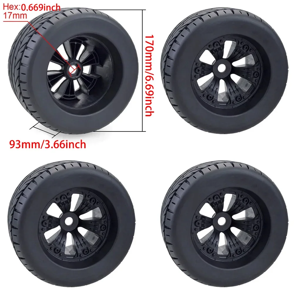 4PCS 17mm Hex 1/8 RC Monster Truck Wheel Tyre Hub Rim Rubber Tire FOR RC Car Redcat HPI Kyosho Hobao Hongnor Team Losi GM DHK image 3