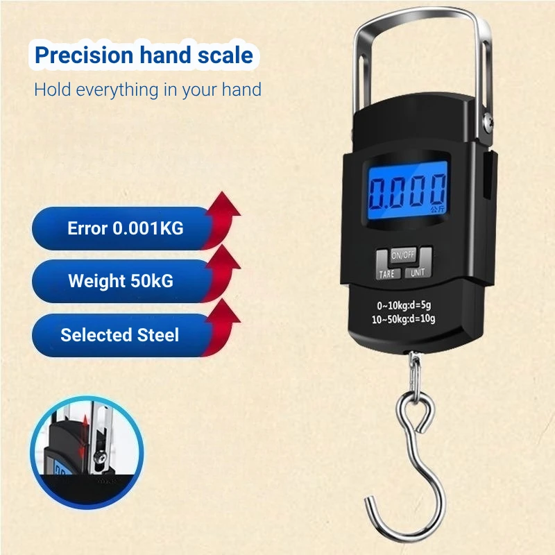 Portable Electronic Portable Luggage Scale Black 50kg LCD Digital Display Screen Express Delivery Scale Hook Mini Hanging Scale