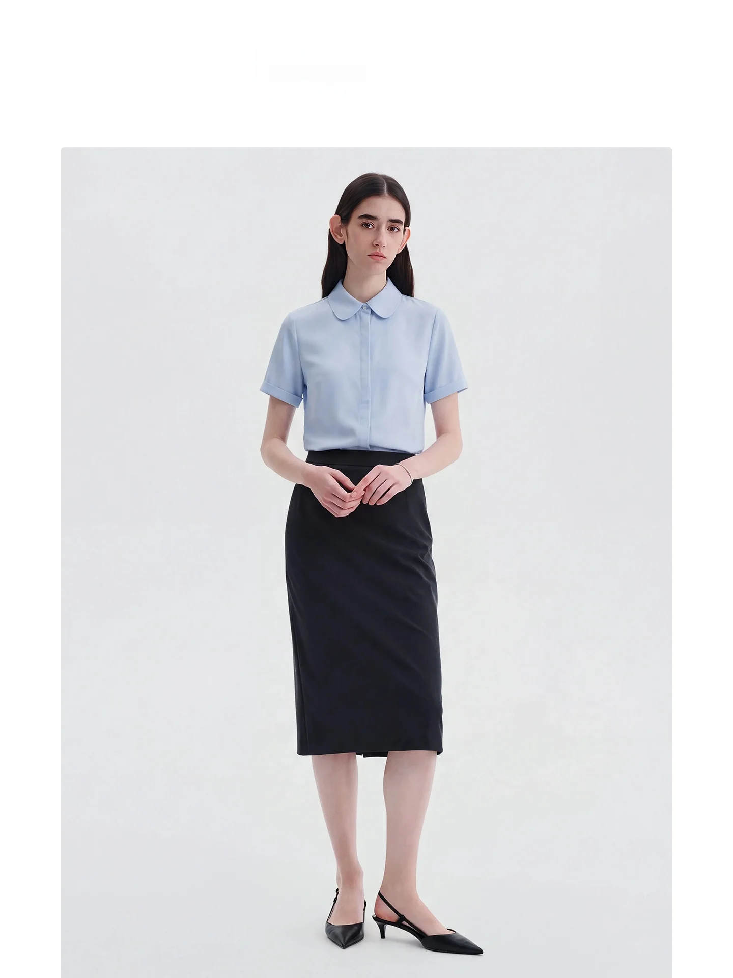 

Cloud Sensation Modal Blue round Collar Short Sleeve Shirt Set Women's Internal System Interview Clothing Professional Female...