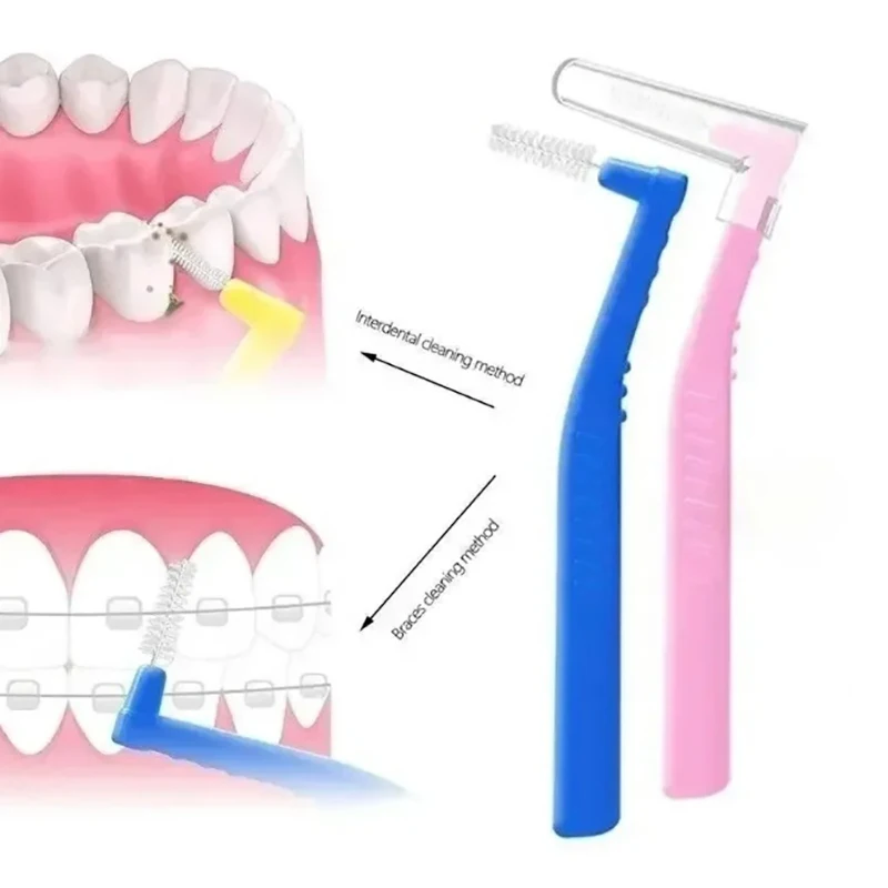 8 قطعة فرشاة بين الأسنان على شكل حرف L لتقويم الأسنان تنظيف بين أدوات تنظيف الأسنان فرشاة صغيرة ناعمة مع غطاء غبار