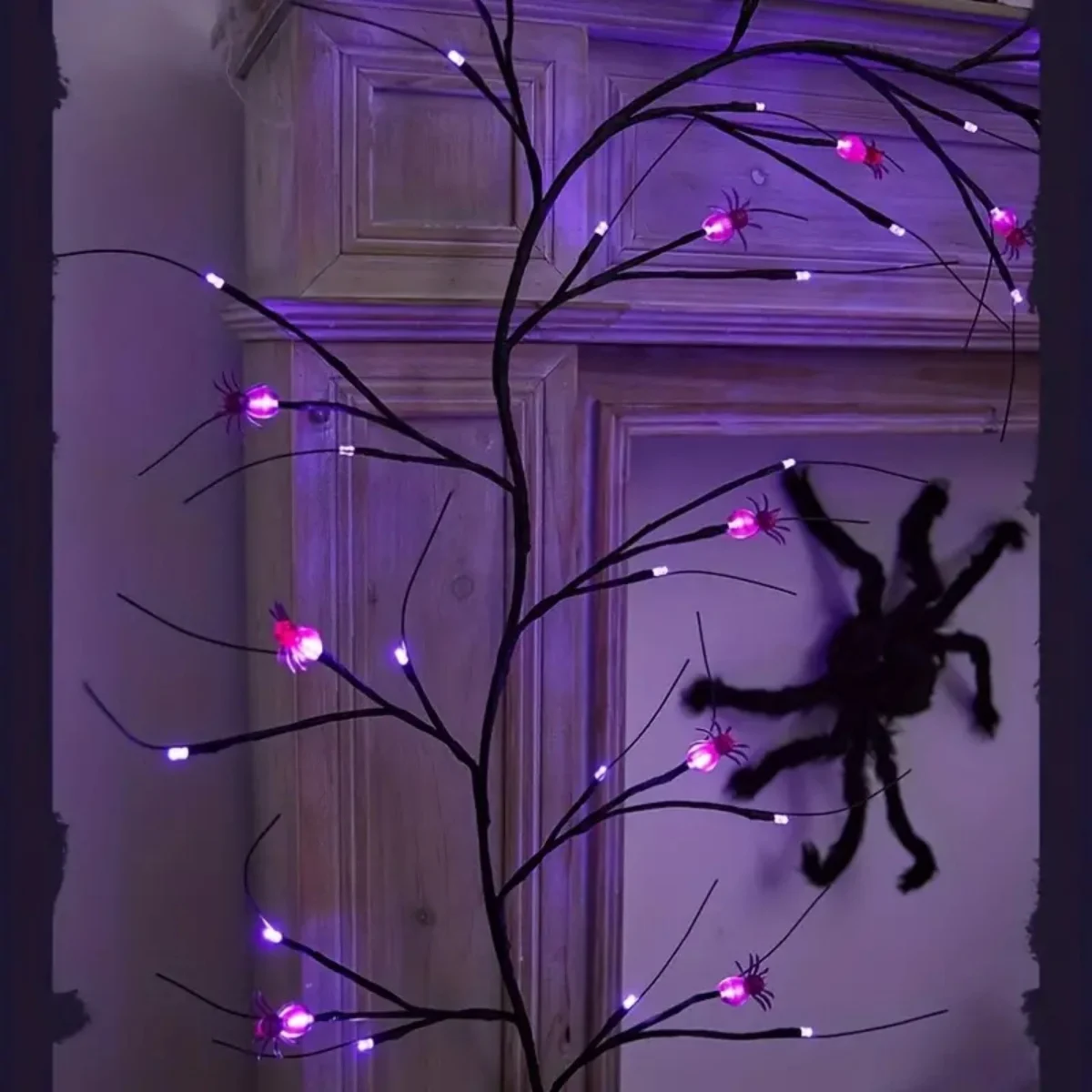 1PC 54LED Halloween Simulation Black Willow Vine Branches Lights With Spider Ghost Festival Atmosphere Decorative Lights