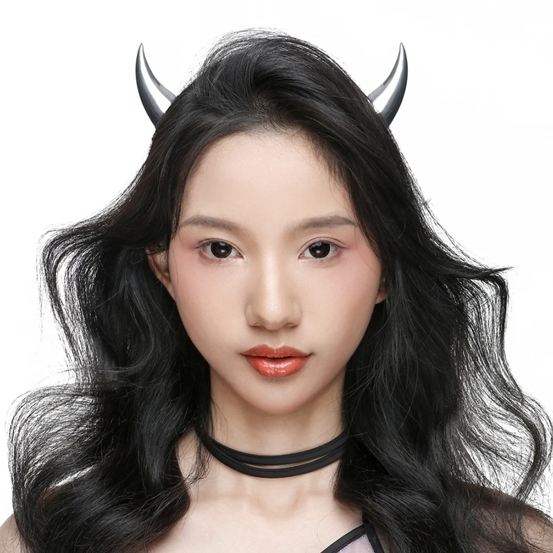 QQ Punk Demon's Horn Metal Headband Hairpins Halloween Party Headdress Cosplay Lucifer Anime Women Men Gold Cosplay Accessories image 5