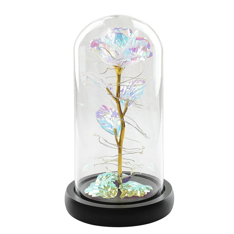 Artificial Eternal Rose LED Light Night Light Beauty In Glass Gold Foil Flower Valentine\'s Day Gift Enchanted Rose Fairy Lights