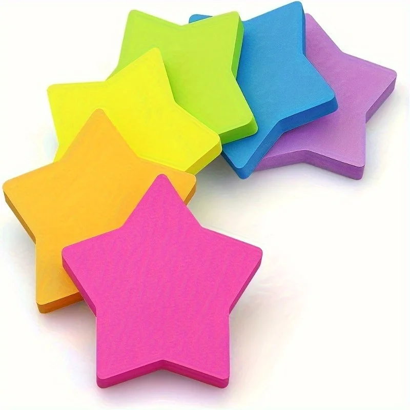 6 Stück herzförmige Post-it-Notizen in Form eines fünfzackigen Sterns, leuchtend bunte, kreative Haftnotizen für Notizbücher