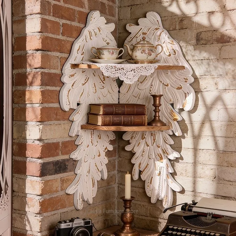 Rustic American Wing Wall Shelf for Homestay, Hanging Display Rack for Entryway, Wooden Floating Bracket for Living Room Storage