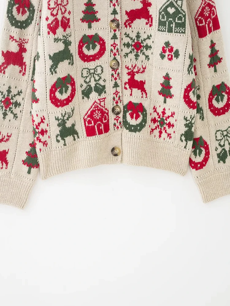 Frauen Neue Weihnachten Jacquard Strickjacke frauen Herbst Und Winter Lose Kurze Pullover Mantel Farbe Passenden Pullover