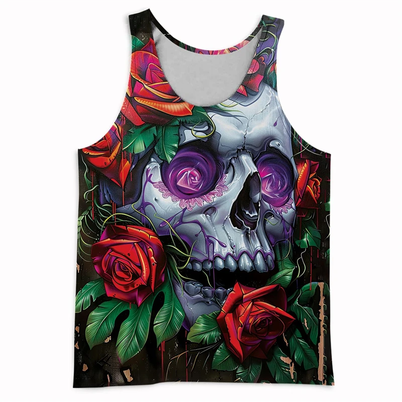 Trend Skull Pattern 3D Print Vest Summer Fashion Sleeveless Abstract Vest Cool Hip Hop Top