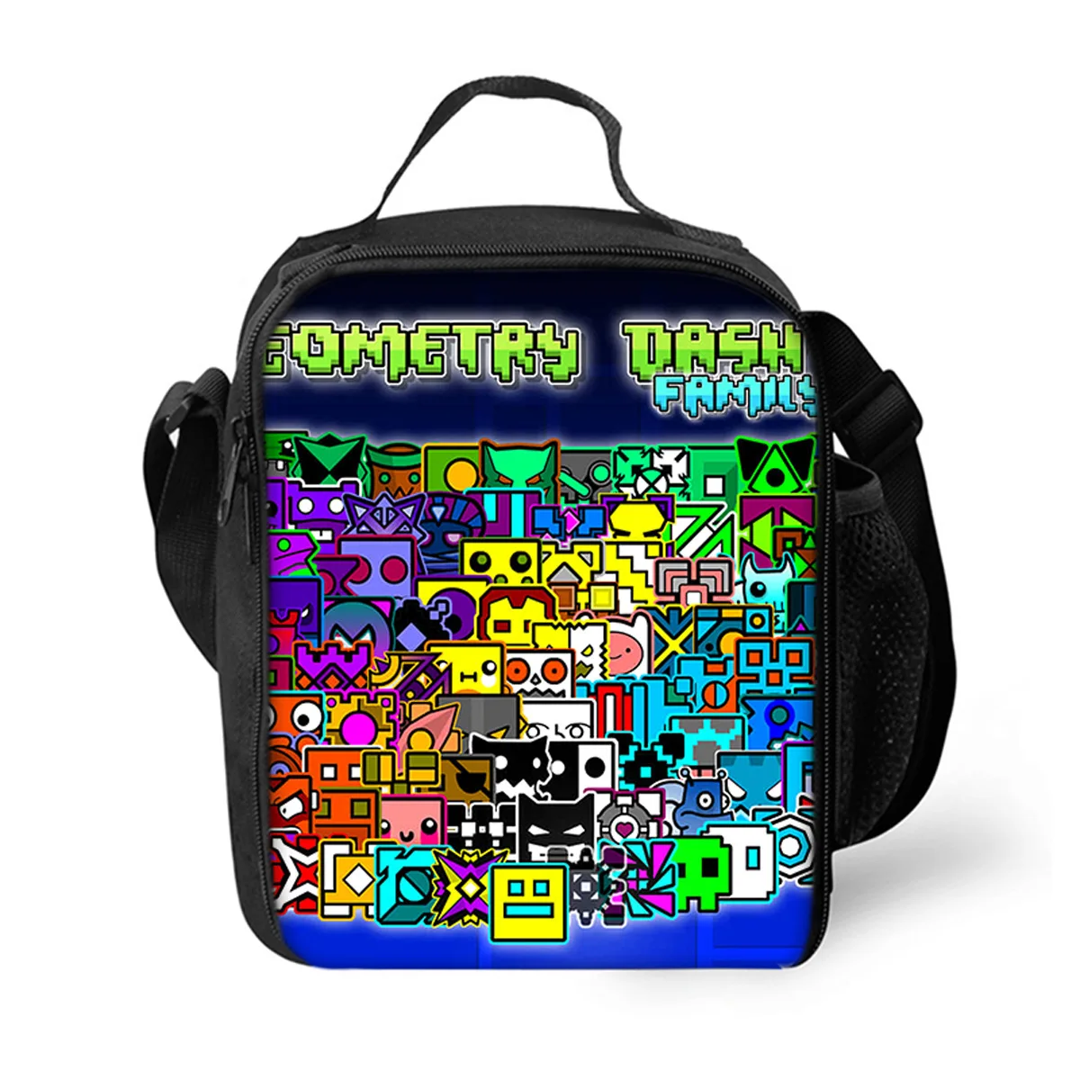 Fashion Student Crossbody Geometry Dash Lunchbox Thermal insulation Food Lunch Bag 3D Printed Picnic Insulated Handbags Ice Bags