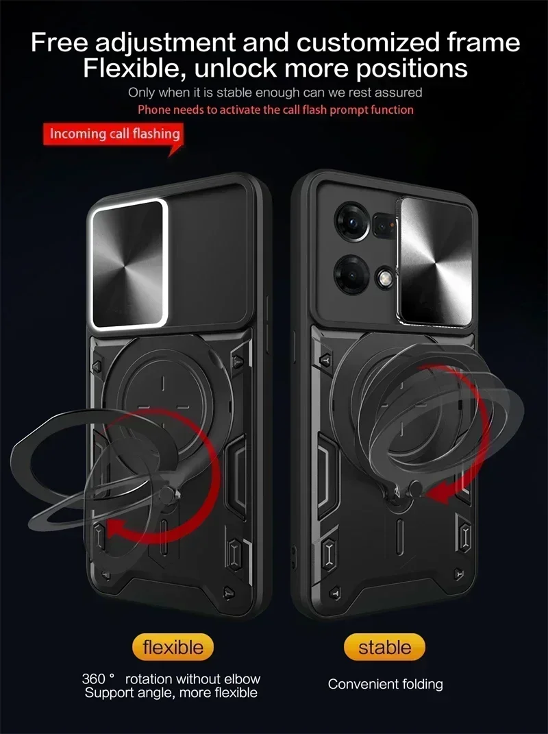For OPPO Reno 7 4G Case Magnetic Car Holder Ring Phone Cases For OPPO Reno 7 CPH2363 6.43" Reno7 4G Slide Lens Armor Back Cover