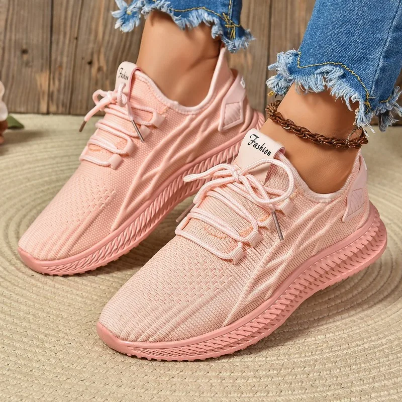 2024 New Fashion Women's Casual Shoes Breathable Walking Mesh Lace-up Thick-soled Shoes Women's Outdoor Running Sports Shoes