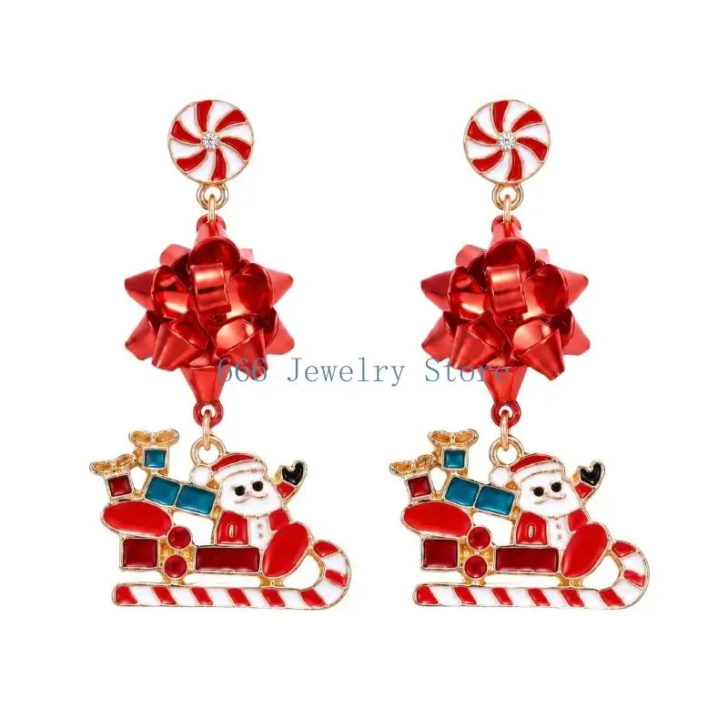 F2TD Holiday Drop Earrings with Resin-Filled Color Details and Moving Ornaments for Markets, Parties, and Office Celebrations