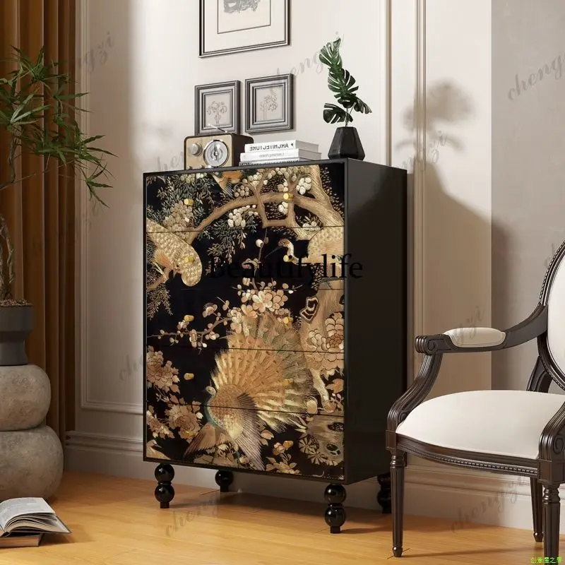 Medieval style chest of drawers, storage, living room, master bedroom, balcony, green chest of drawers, light luxury sofa