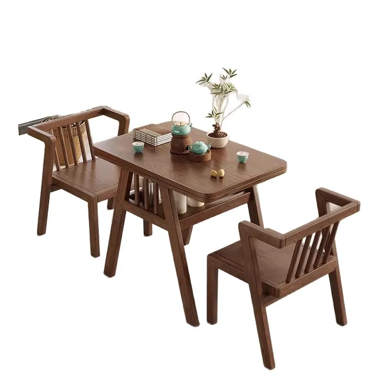 

Solid wood balcony tea table and chair combination simple negotiation table Internet celebrity one table and two chairs small