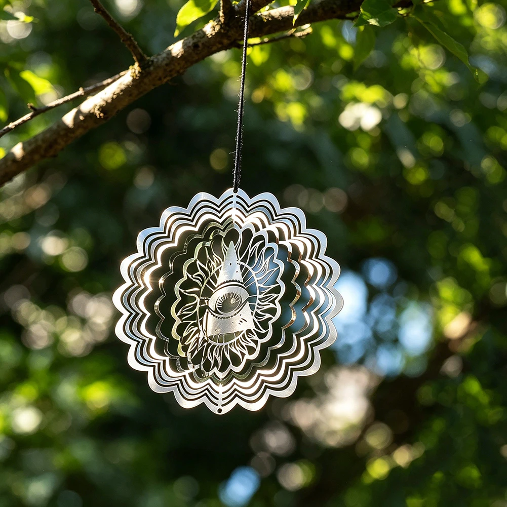 All Seeing Eye 3D Wind Spinner Stainless Steel Mandala Hanging Garden Decor Outdoor Indoor Rotating Wind Chime Spiritual Gift