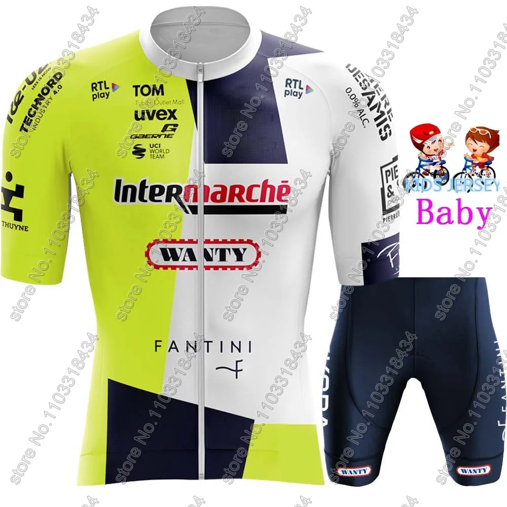 Kids Wanty Cycling Jersey 2024 Enfant Belgium Green TDF Set Boys Girls Cycling Clothing Children Bike Suit MTB Ropa Maillot