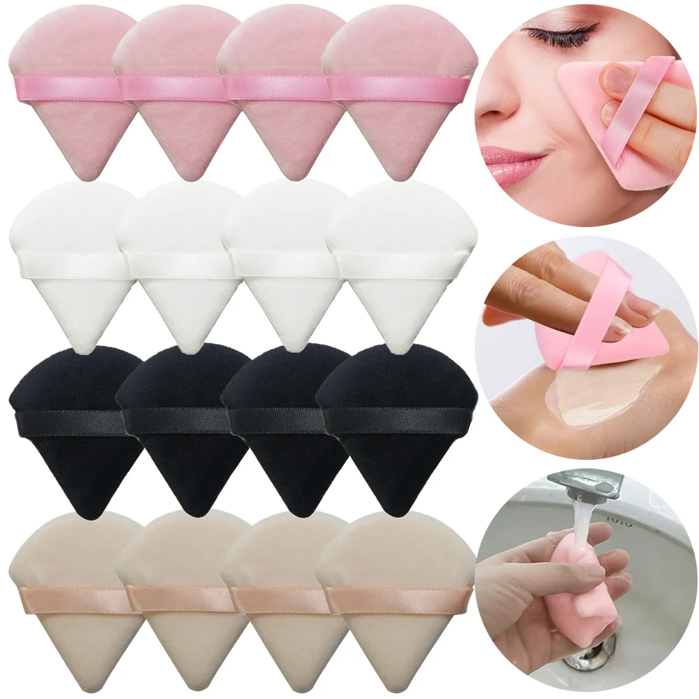 1/2/4Pcs Triangle Velvet Makeup Puff Flours Mini Face Cosmetic Sponges Soft Cotton Face Powder Puff Washable Pads Beauty Tools