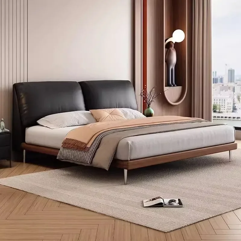 Minimalist European Double Bed Decoration Black Modern Pliable Double Bed Frame King Size Wooden Cama Matrimonial Furniture Home