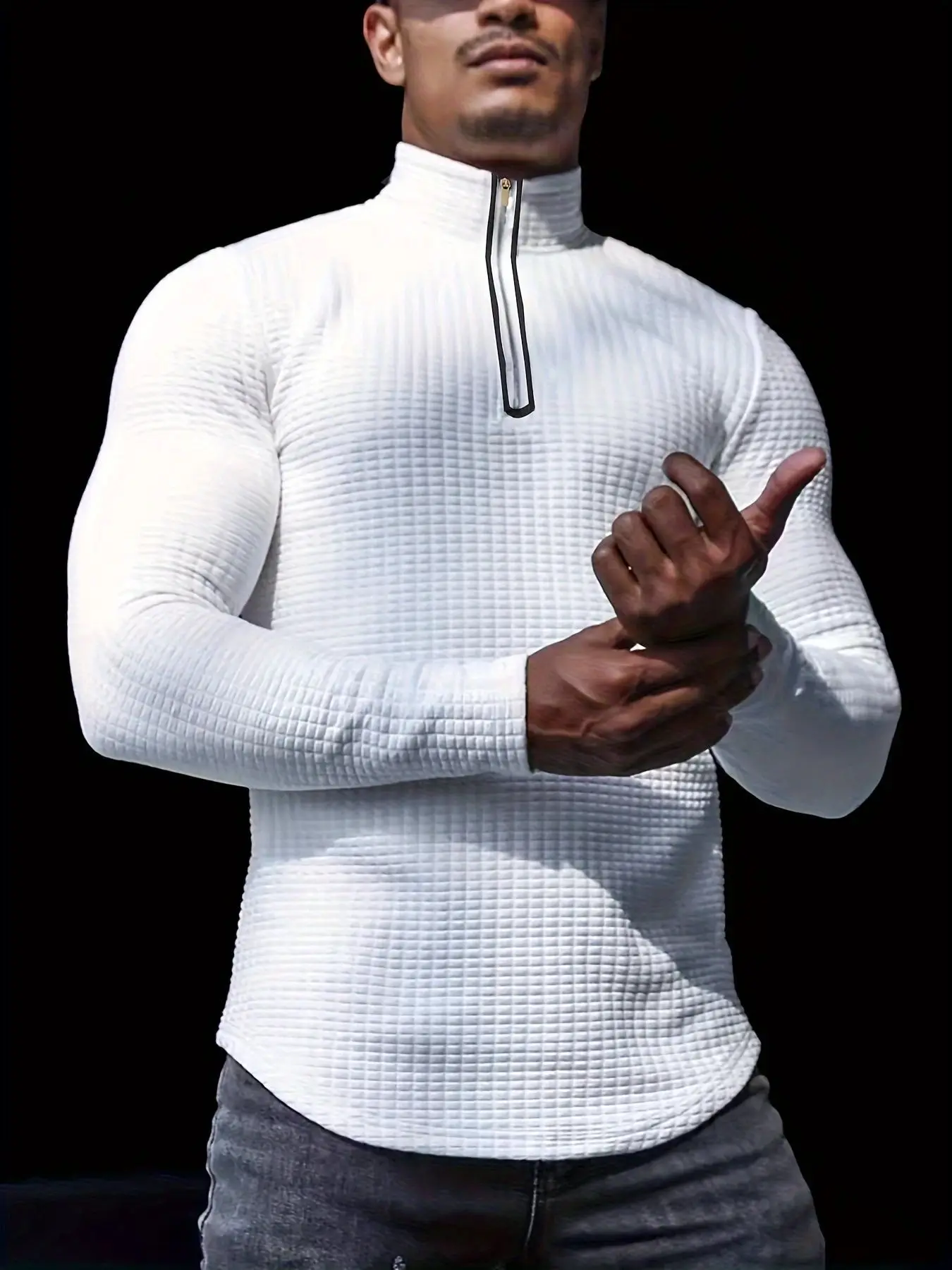 

Mens Waffle Long Sleeve Shirt Spring Autumn Fitness Training Half Zipper Outdoor Sports Base Layer Breathable Athletic Top Quick