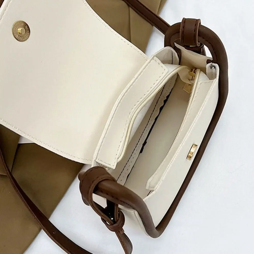 

Korean Style Shoulder Bag PU Leather Handbag Small Square Saddle Bag Large Capacity Solid Color Crossbody Bag Office Worker