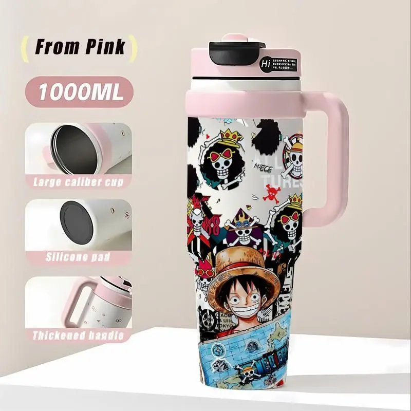 Neue One Piece Luffy Roronoa Zoro Thermosflasche mit Hochwertiger Farbgebung, Animations-Cartoon-Druck, Große Kapazität, Tragbare Studenten-Trinkflasche – Detail 3
