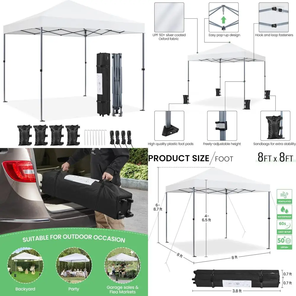 

8x8 Instant Outdoor Canopy Tent, Easy Setup Portable Gazebo, Commercial Shelter with Wheeled Bag & 4 Sides