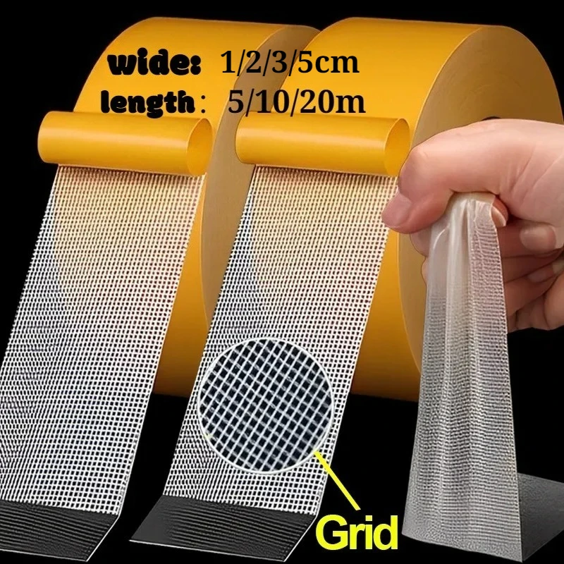 5/10/20M doppelseitiges Klebeband, hochviskoses Gitterfaser-transparentes doppelseitiges Klebeband, klebriges, selbstklebendes Faser-Netzband