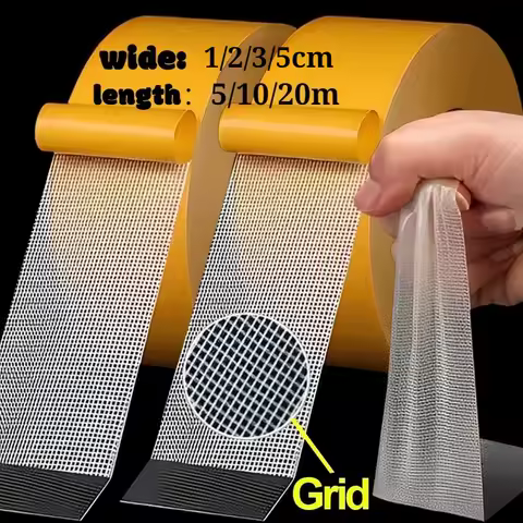 5/10/20M Double Sided Tape High Viscosity Grid Fiber Transparent Double Sided Tape Sticky Adhesive Fiber Mesh Tape