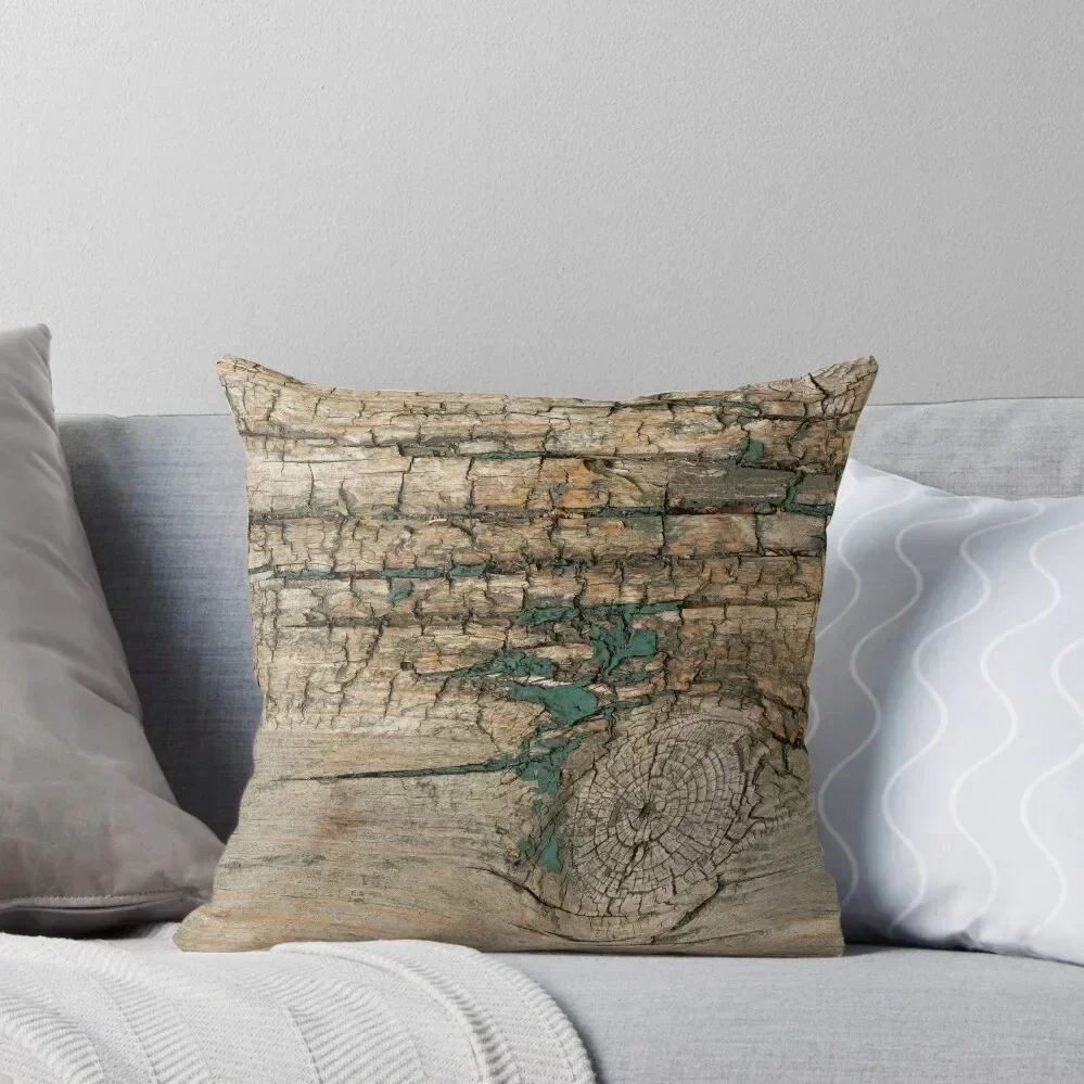 Rustic Wood Ages Gracefully - Beautiful Weathered Wooden Plank - knotty wood weathered turquoise paint Throw Pillow