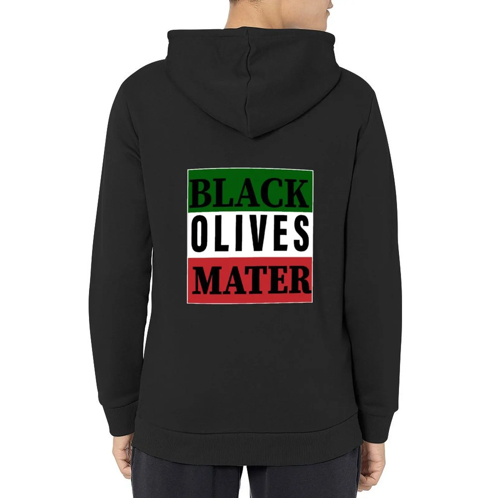 Aceitunas negras importan la bandera de Italia recta en una pizza cita comida italiana divertida Sudadera con capucha blusa japonesa