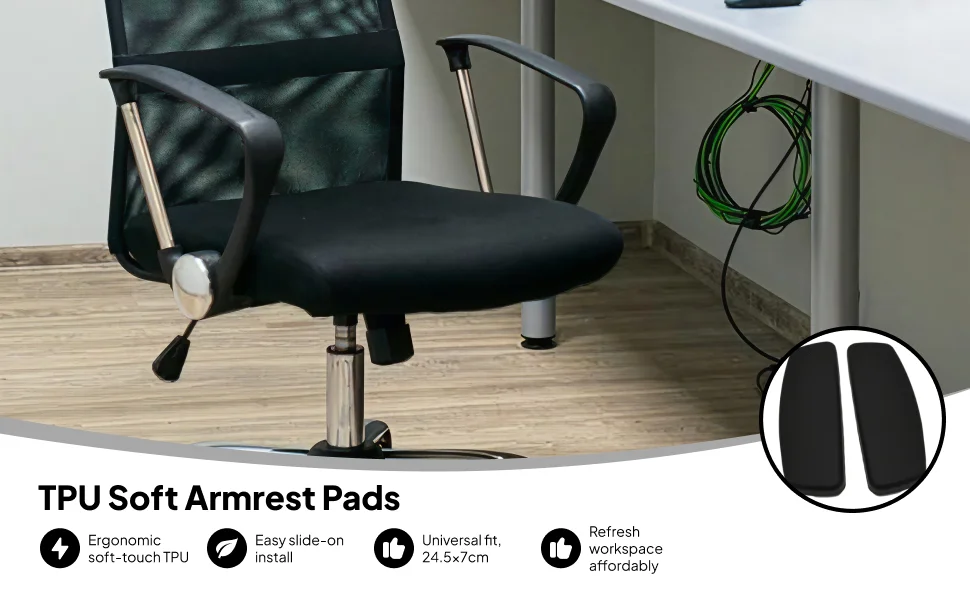 Black Armrest Pads for Office Chair TPU Material Universal Replacement Easy to Clean for Desk Chair Upgrade