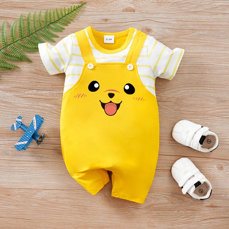 Newborn Baby Clothes Animal-YellowDogPrint Fashion Infant Jumpsuit Toddler Short Sleeve One-piece Pajamas Bodysuit Summer Romper