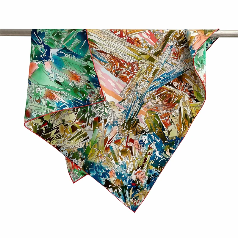 Fashion Luxury Brand Double-Print Real Silk Scarf Female Korean Version Twill Silk 90CM Large Square Scarf Mulberry Silk Shawl