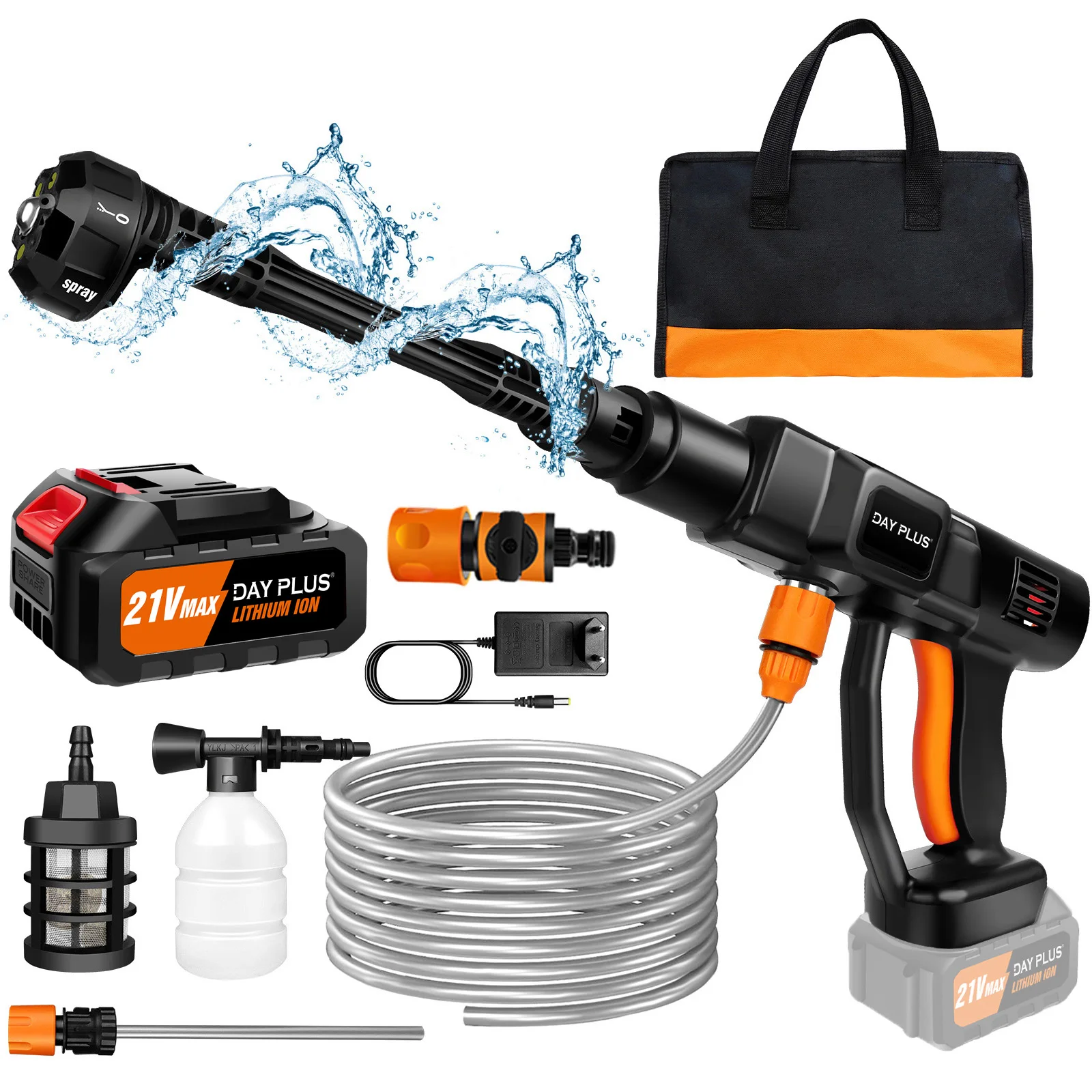 Nettoyeur haute pression sans fil, 21V 45 bars/652 PSI, portable, avec batterie 3.0Ah, buse réglable 6-en-1