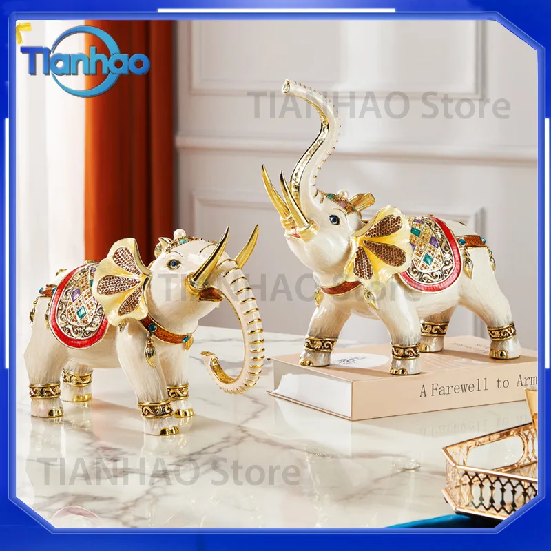 Enameled Elephant Decorative Figurine for Living Room Entrance TV Stand Wine Cabinet Feng Shui Wealth Attracting Ornament for