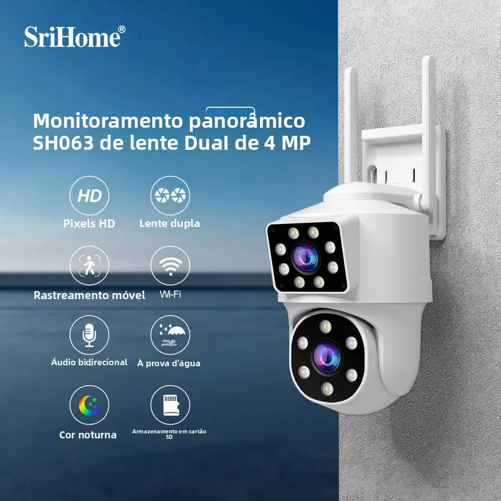 srihome-sh063-8mpデュアルレンズデュアルスクリーンipカメラwifi-ptzカメラ屋外4mp-ai自動追跡cctv-hd音声ビデオ監視