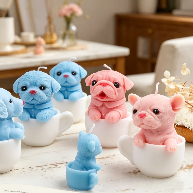 Cute Teacup Dog Silicone Candle Mold Labrador/ French Bulldog/Shitzu Puppy in Cup Resin Crafts Plaster Tools DIY Pet Home Decor view 3