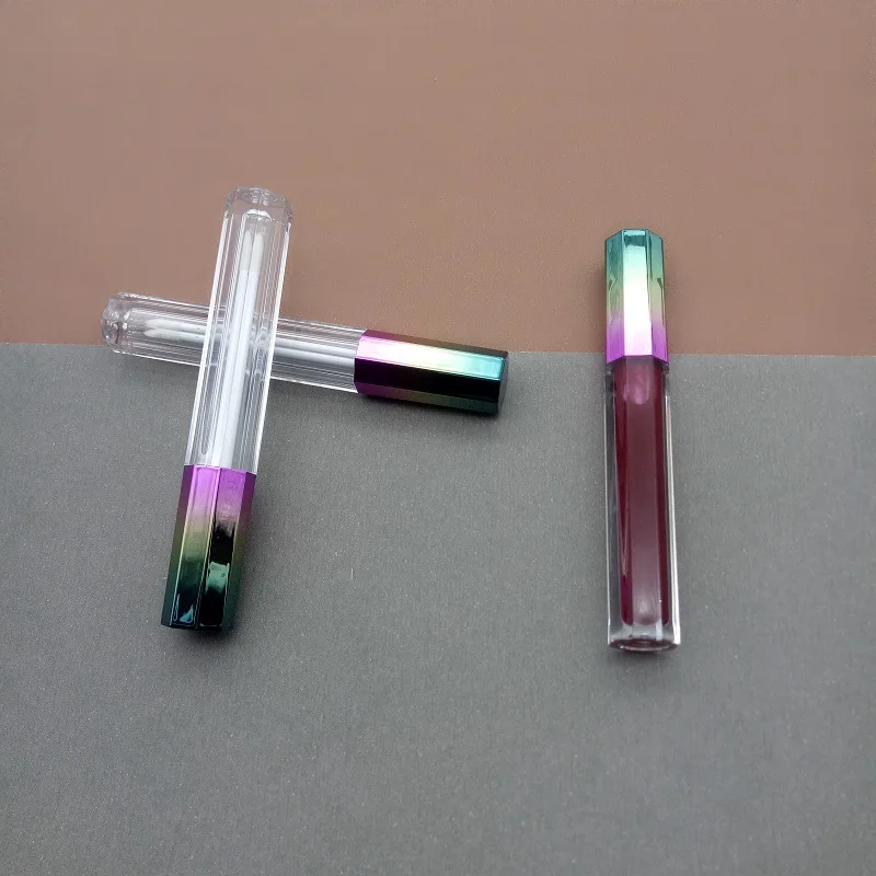 Tubos De Brilho Labial De Plástico Recarregável, Forma Criativa Octagon, Tampa Multicolor, Embalagem De Maquiagem, Base De Lipgloss, Vazio, 3ml