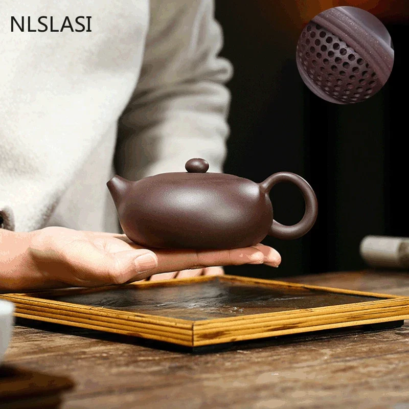 

1pc Raw Ore Oolong Tea Kettle Chinese Yixing Tea Pot Purple Clay Xishi Teapot Household Handmade Teaware Authentic 210ml