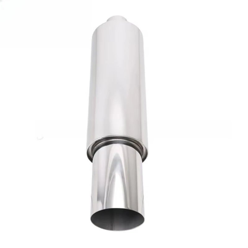 GM Silver Automotive Tailpipe Diameter 2 to 4 Inches Cut 5 Inches Body Through Flow Performance Exhaust Muffler