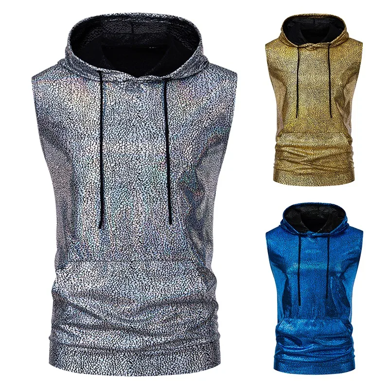 2024 Summer New Trendy Disco Hooded Hot Rolled Short Sleeved Tank Top Mens Clothes